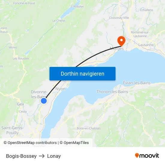 Bogis-Bossey to Lonay map