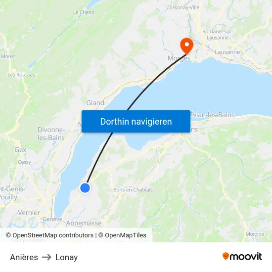 Anières to Lonay map