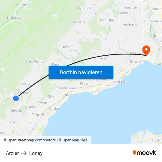 Arzier to Lonay map
