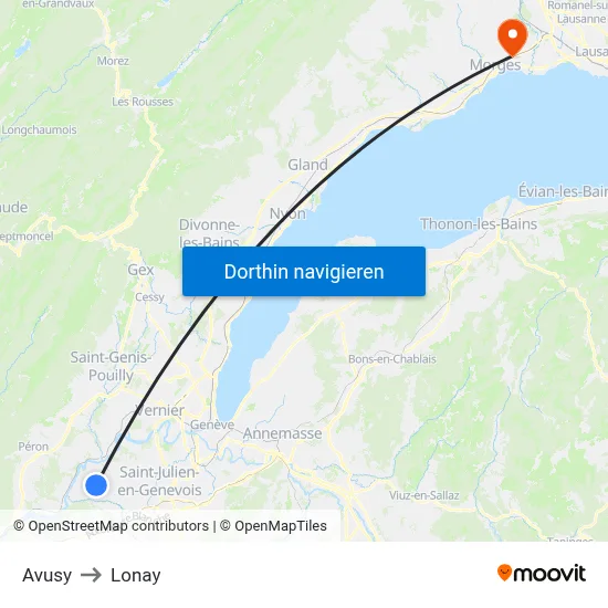 Avusy to Lonay map