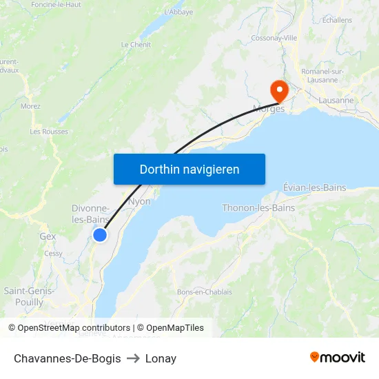 Chavannes-De-Bogis to Lonay map