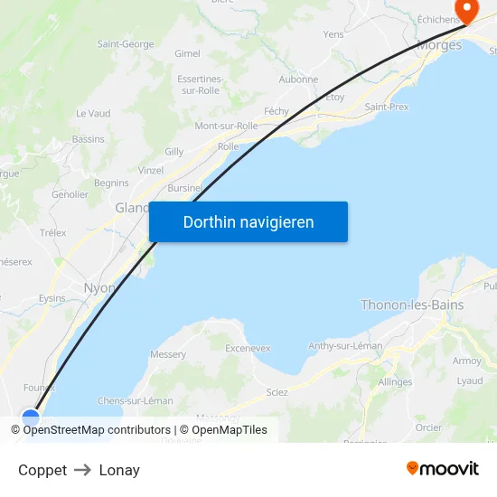 Coppet to Lonay map