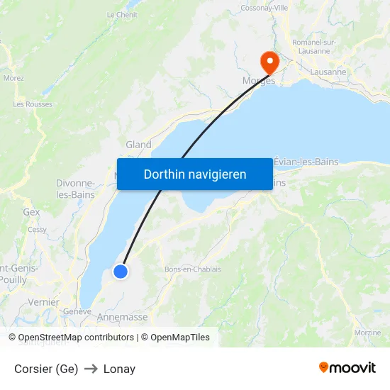 Corsier (Ge) to Lonay map