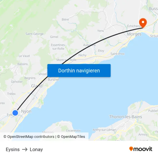 Eysins to Lonay map