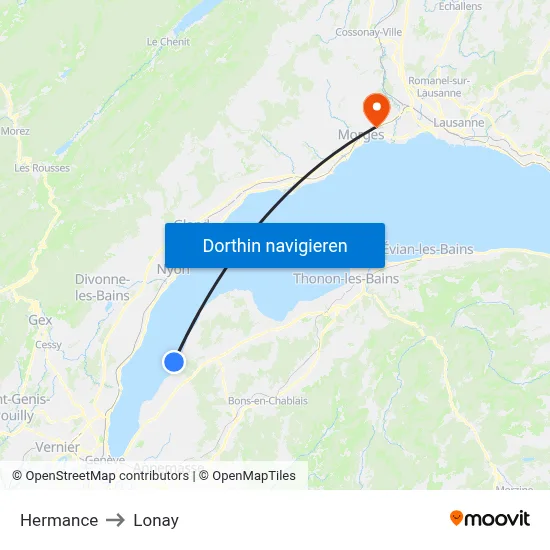 Hermance to Lonay map