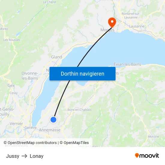 Jussy to Lonay map