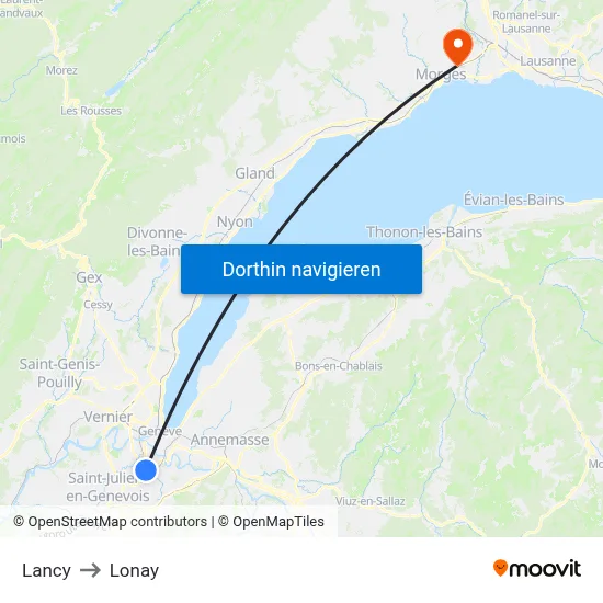 Lancy to Lonay map