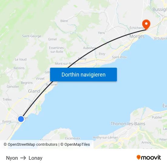 Nyon to Lonay map