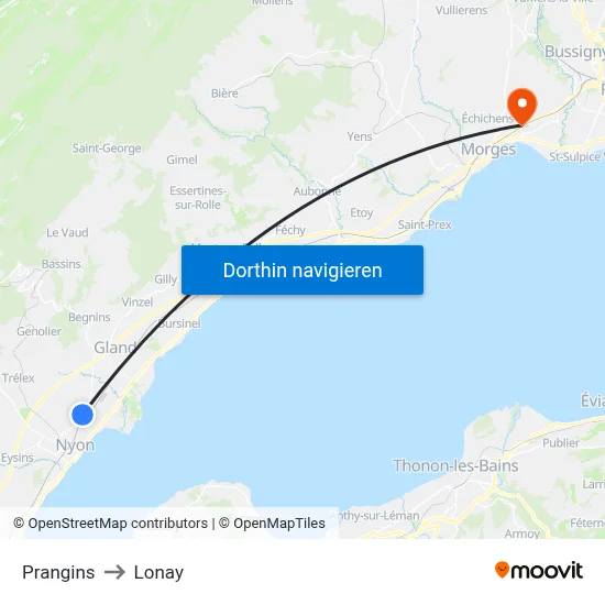 Prangins to Lonay map