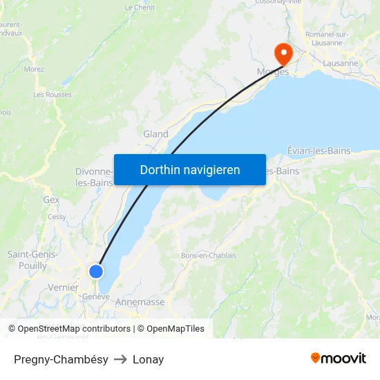 Pregny-Chambésy to Lonay map