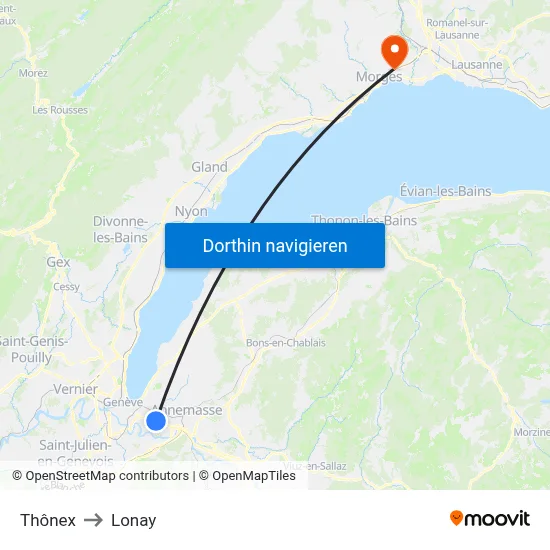 Thônex to Lonay map