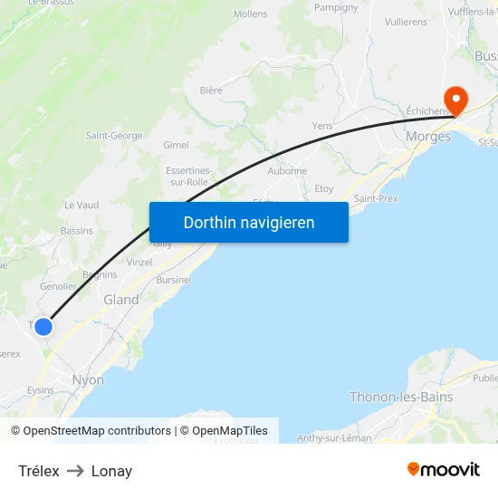 Trélex to Lonay map