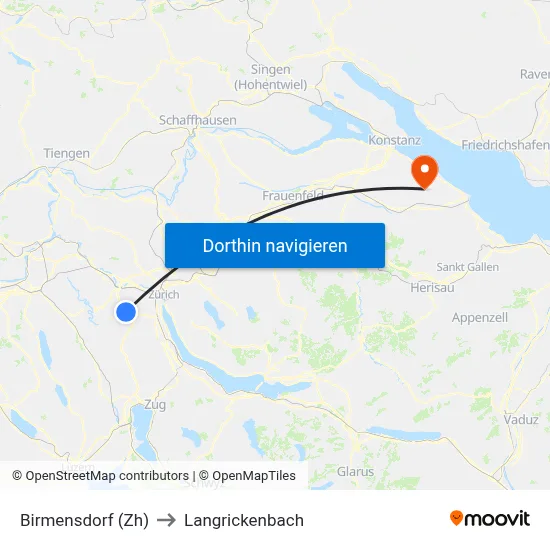 Birmensdorf (Zh) to Langrickenbach map