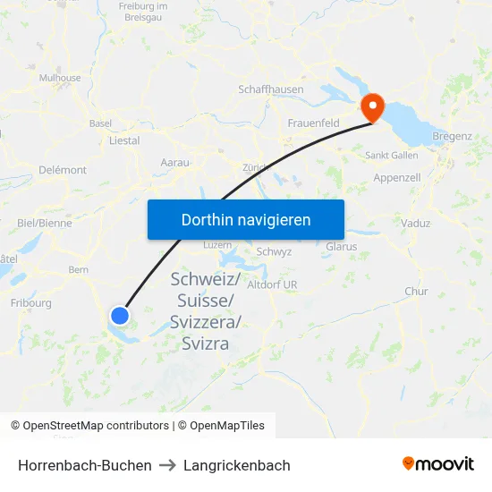 Horrenbach-Buchen to Langrickenbach map