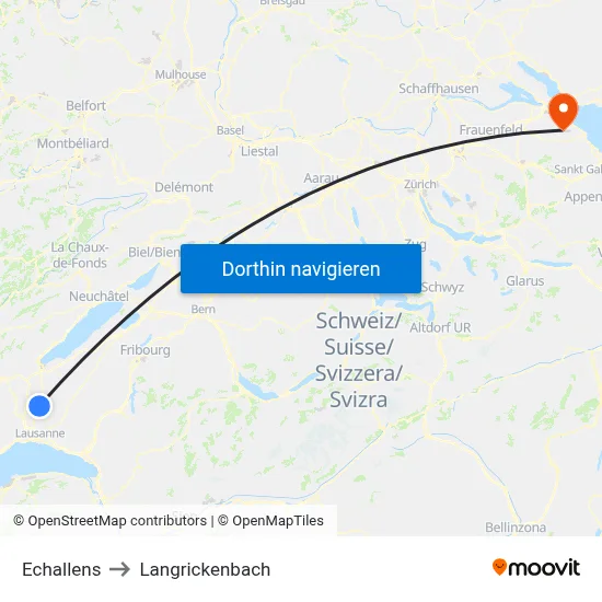Echallens to Langrickenbach map