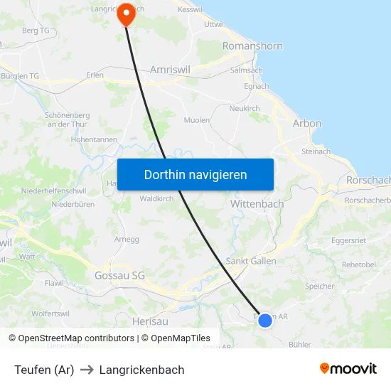 Teufen (Ar) to Langrickenbach map