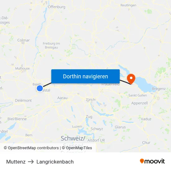 Muttenz to Langrickenbach map