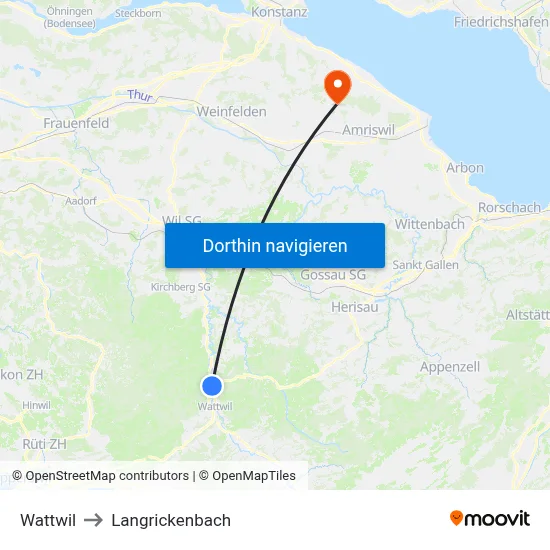 Wattwil to Langrickenbach map