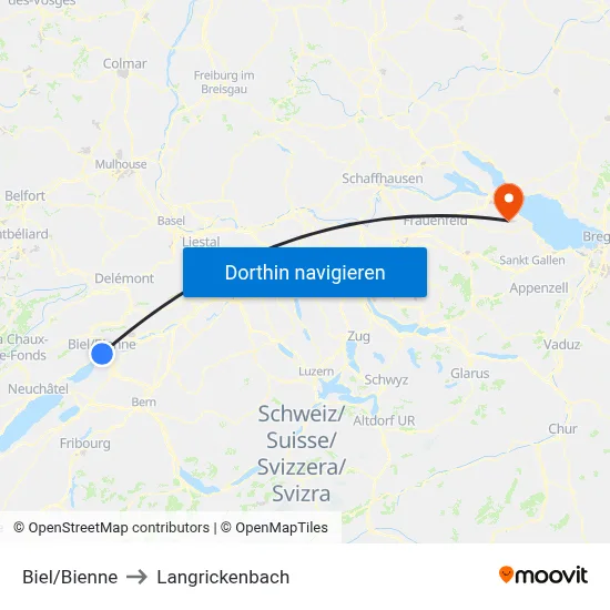 Biel/Bienne to Langrickenbach map