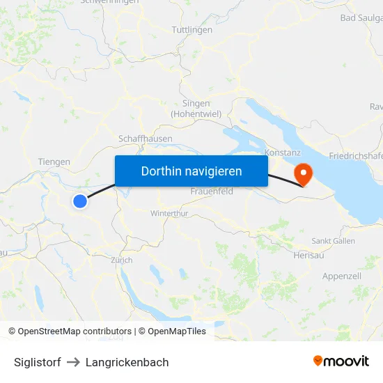 Siglistorf to Langrickenbach map