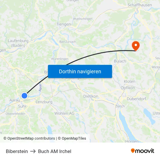 Biberstein to Buch AM Irchel map