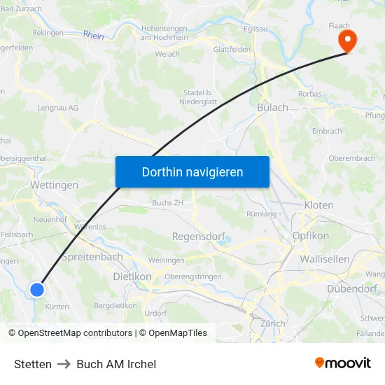 Stetten to Buch AM Irchel map