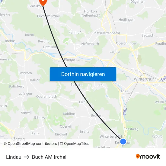 Lindau to Buch AM Irchel map