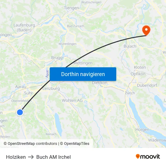 Holziken to Buch AM Irchel map