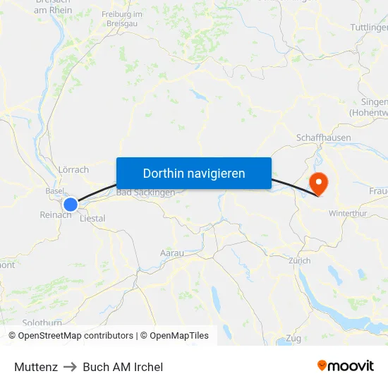 Muttenz to Buch AM Irchel map