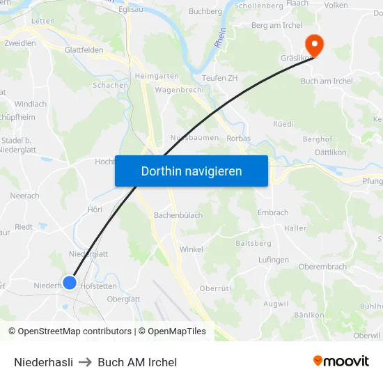 Niederhasli to Buch AM Irchel map
