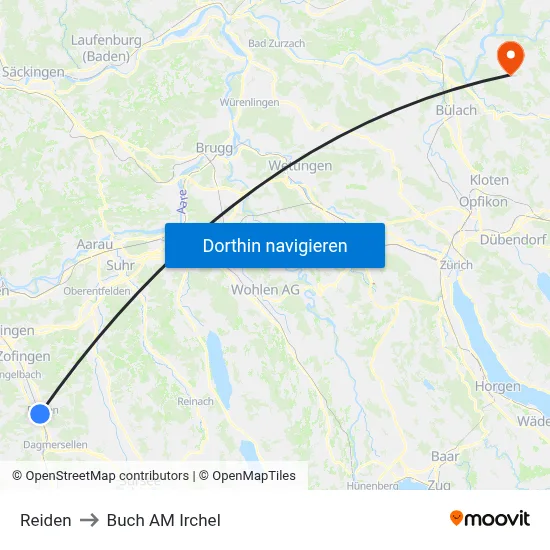 Reiden to Buch AM Irchel map