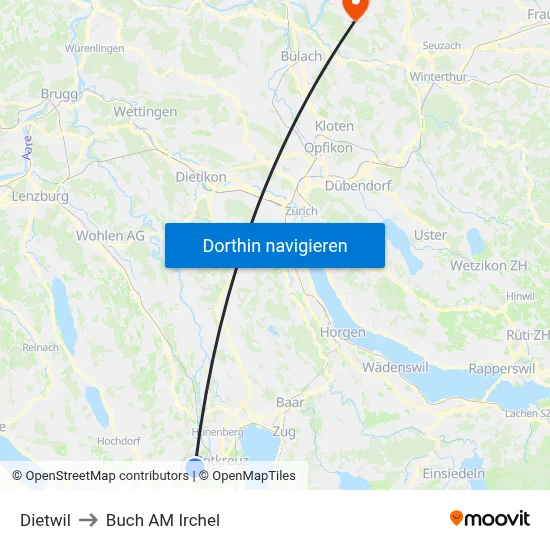 Dietwil to Buch AM Irchel map