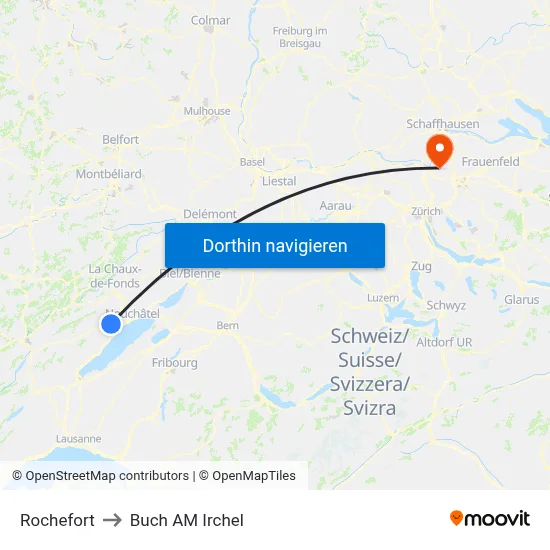 Rochefort to Buch AM Irchel map