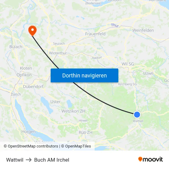 Wattwil to Buch AM Irchel map