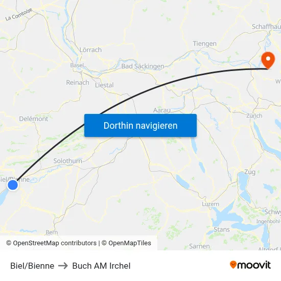 Biel/Bienne to Buch AM Irchel map
