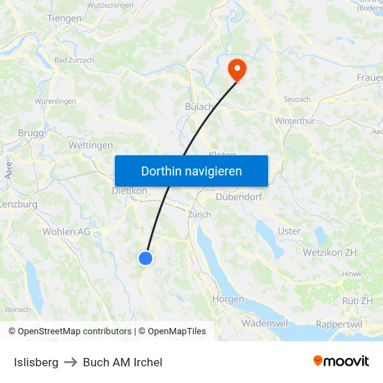 Islisberg to Buch AM Irchel map