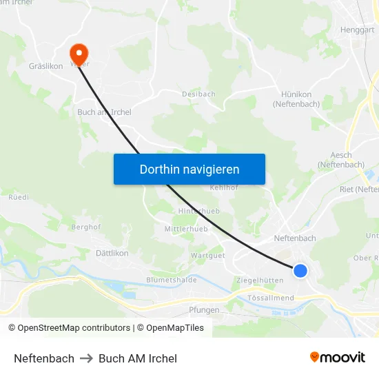 Neftenbach to Buch AM Irchel map