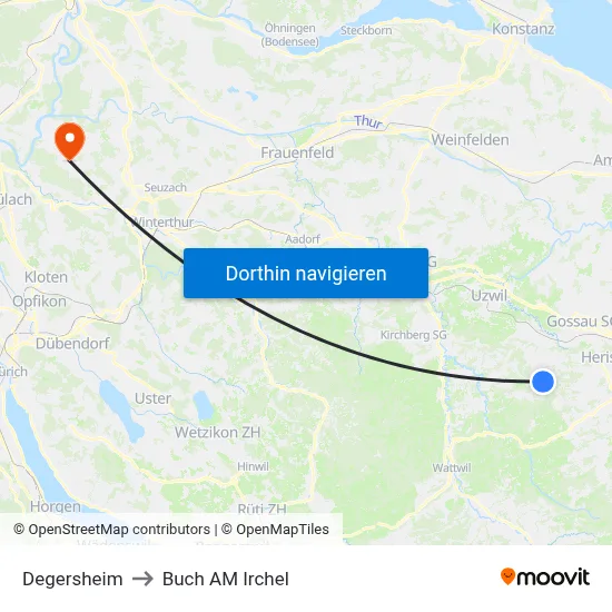 Degersheim to Buch AM Irchel map