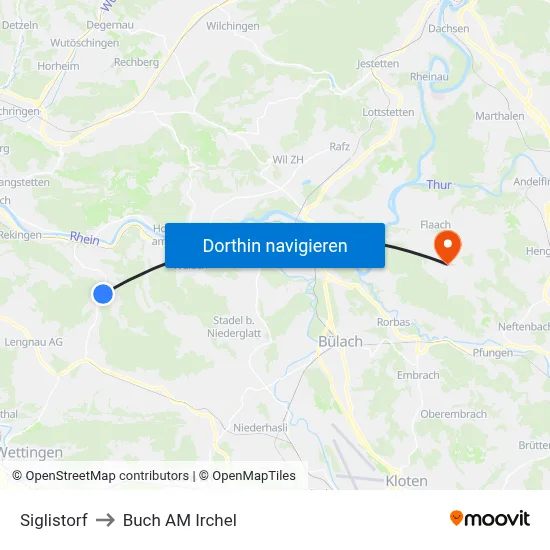 Siglistorf to Buch AM Irchel map