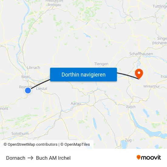 Dornach to Buch AM Irchel map