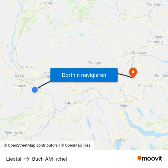 Liestal to Buch AM Irchel map