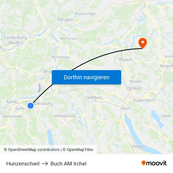 Hunzenschwil to Buch AM Irchel map