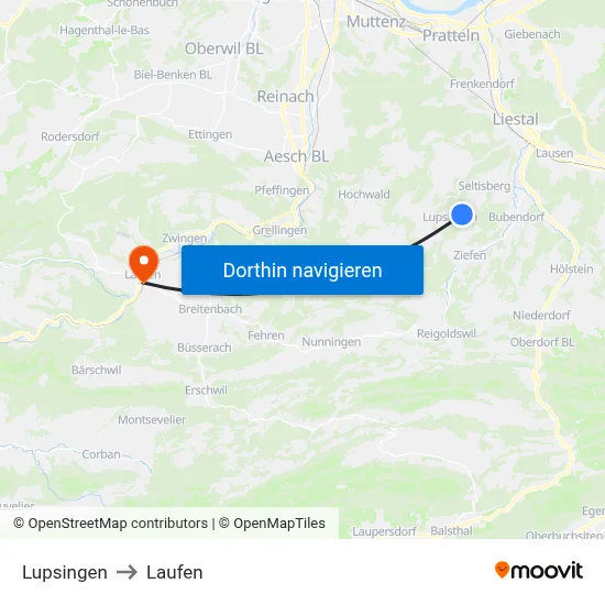 Lupsingen to Laufen map