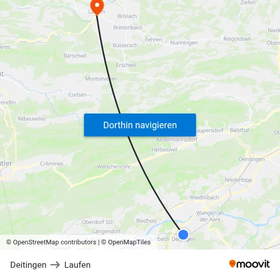 Deitingen to Laufen map