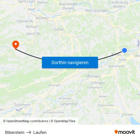 Biberstein to Laufen map