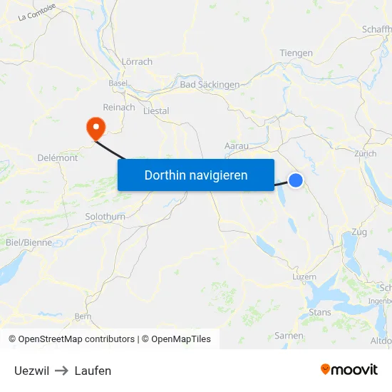 Uezwil to Laufen map
