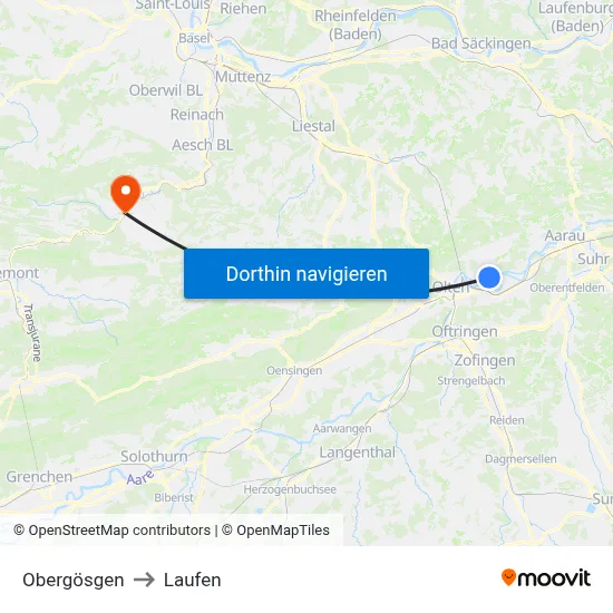 Obergösgen to Laufen map