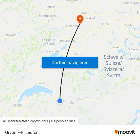 Gryon to Laufen map