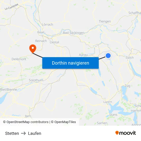 Stetten to Laufen map
