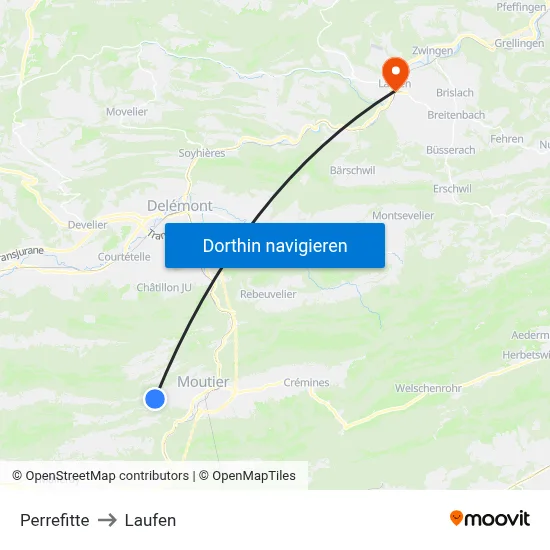 Perrefitte to Laufen map